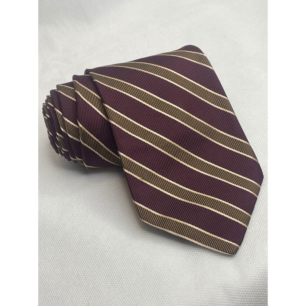 VTG Brooks Bro Basics Collegiate Stripe Necktie Vertical Repp Silk Burgundy Gold